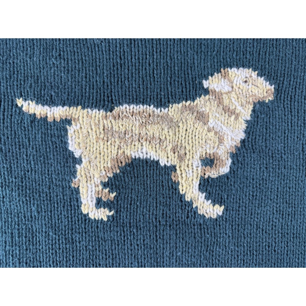 Vintage Polo Ralph Lauren Sweater Mens XL Green Lambswool Dog Hand Knit RL01 - Picture 2 of 10